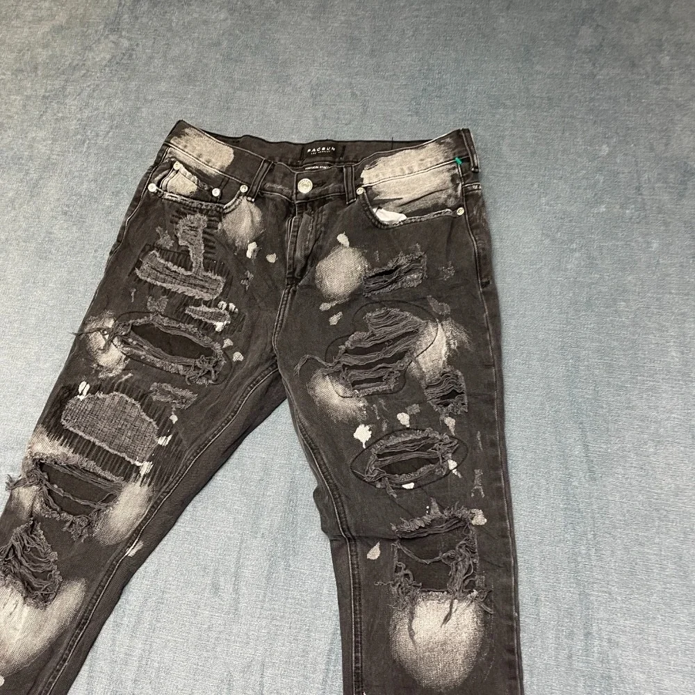 Pacsun Jeans Mens 33x30 Black Denim Dark Wash Distressed Frayed Hem Streetwear